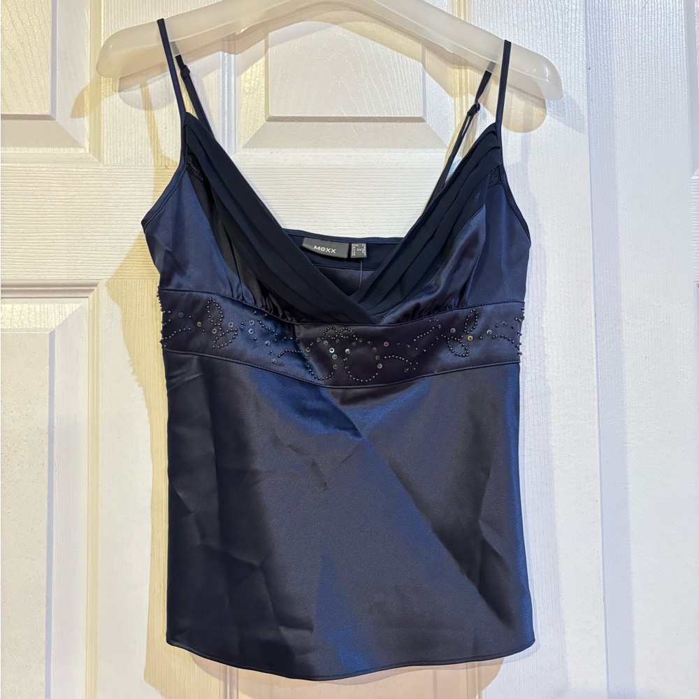 ❌SOLD —DO NOT BUY❌ Mexx Navy Satin Camisole with Embellishments